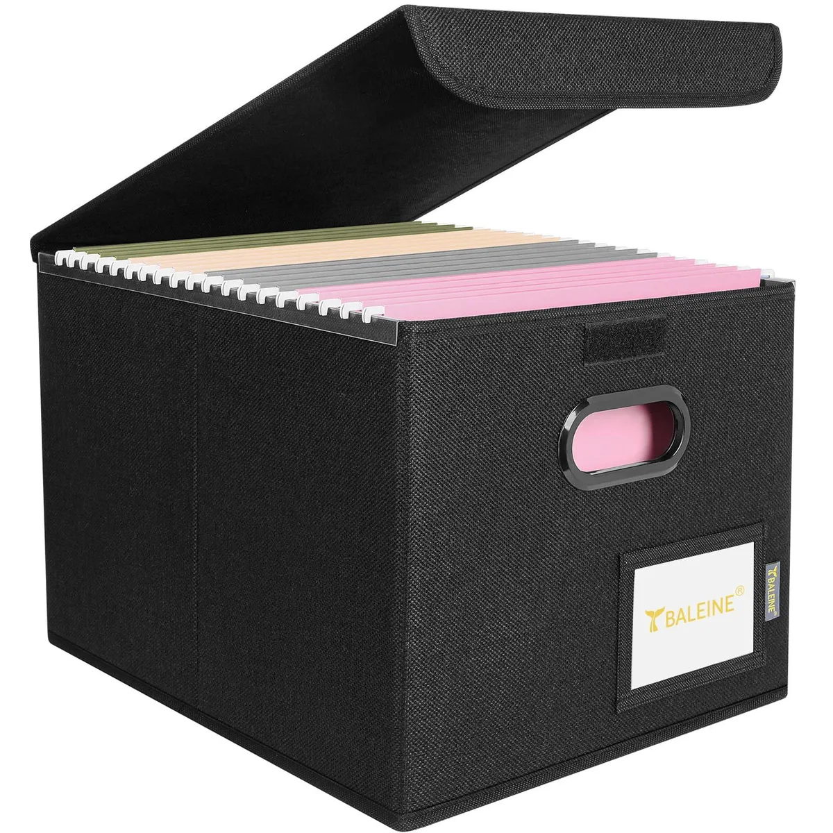  Samsill File Organizer Box with Lid, Collapsible, Black 15x12.5x10.5 in — product photo