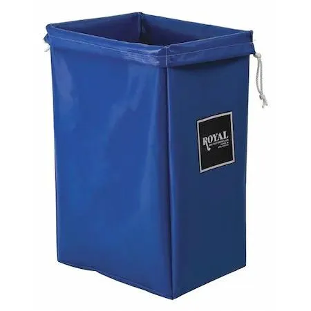 Blue vinyl hamper bag, open top, rectangular shape