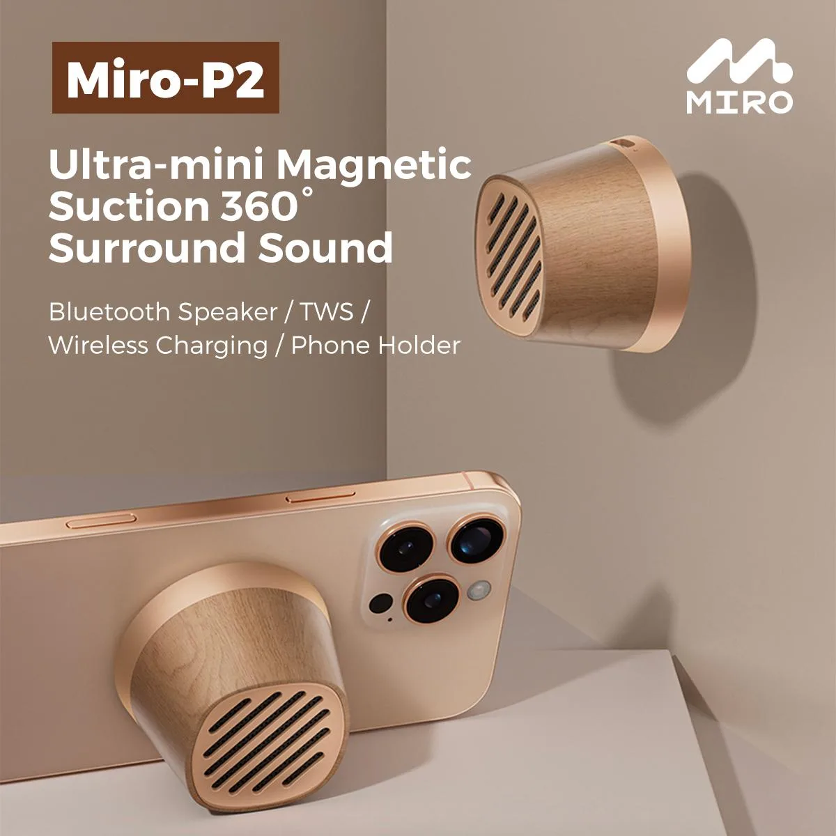 MIRO MIRO MIRO-P2 Portable Speaker 15W Wireless Charging 12h Battery Gold — product photo
