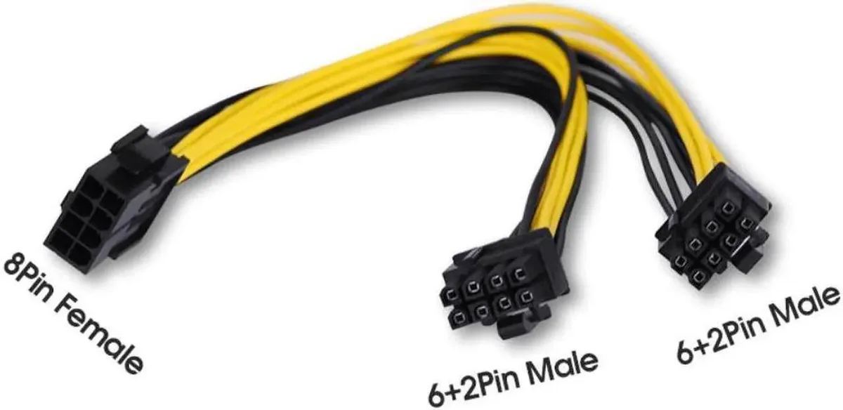 Vszerda Vszerda 10 pcs 8-pin PCIe to dual 8-pin (6+2) PCIe female to male GPU power cable 260mm — product photo