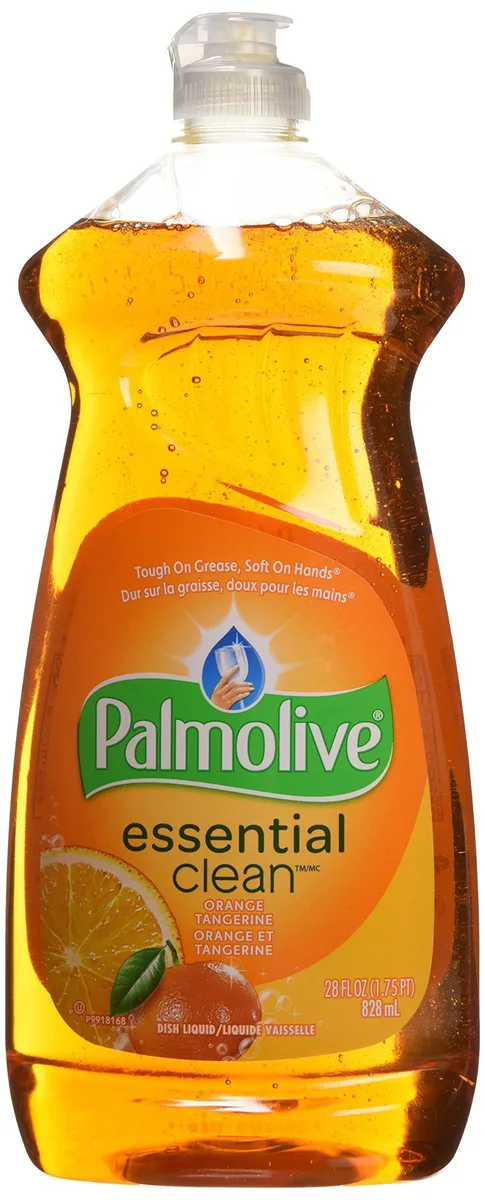 Clear plastic bottle with orange liquid soap 828ml
