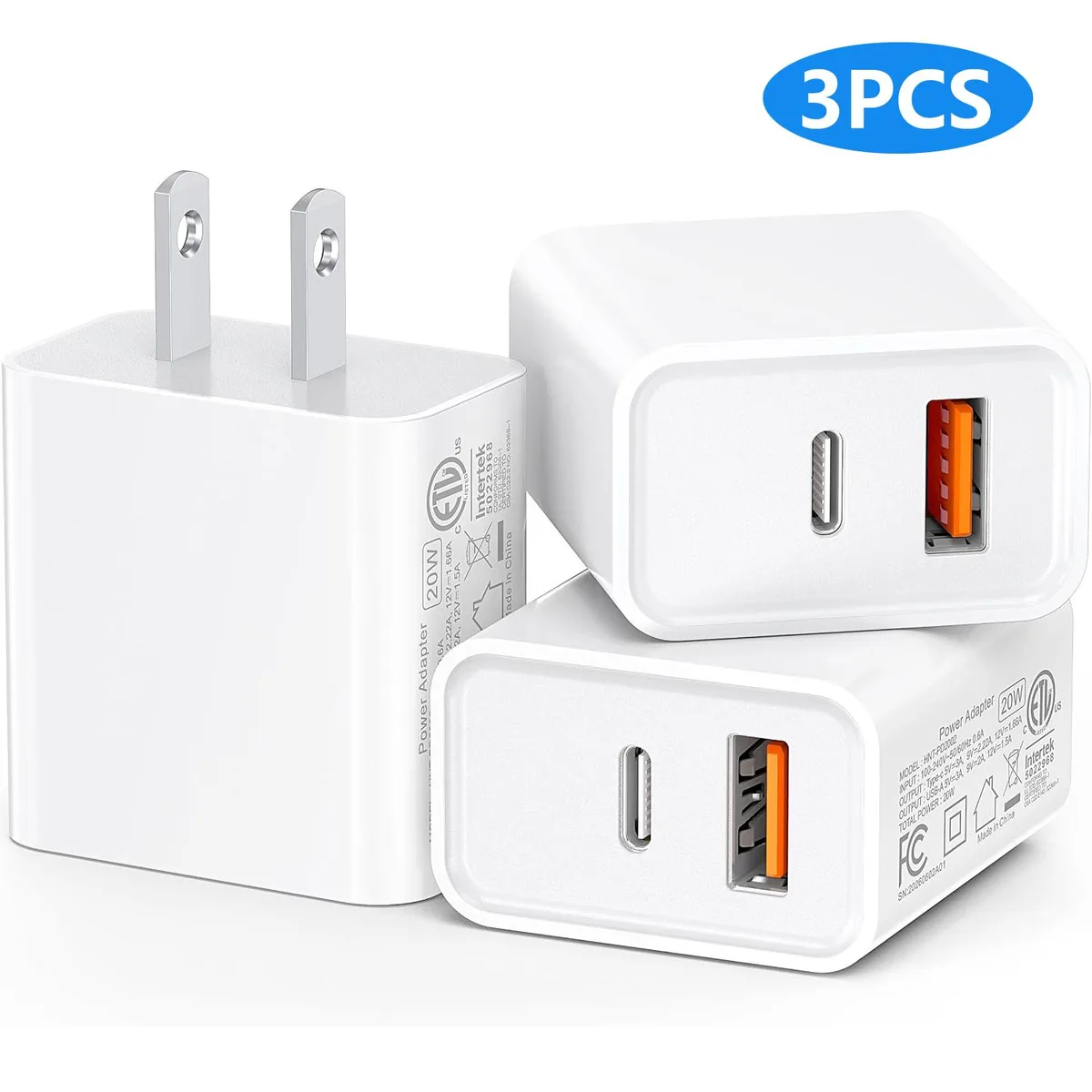 AUTYUE AUTYUE PD2002 20W Dual Port USB-C Charger 3-Pack White — product photo