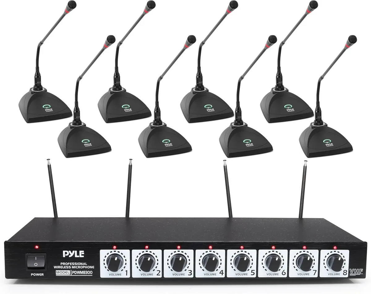 Pyle Pyle PDWM8300 8 Channel VHF Wireless Microphone System with 8 Table Top Mics — product photo