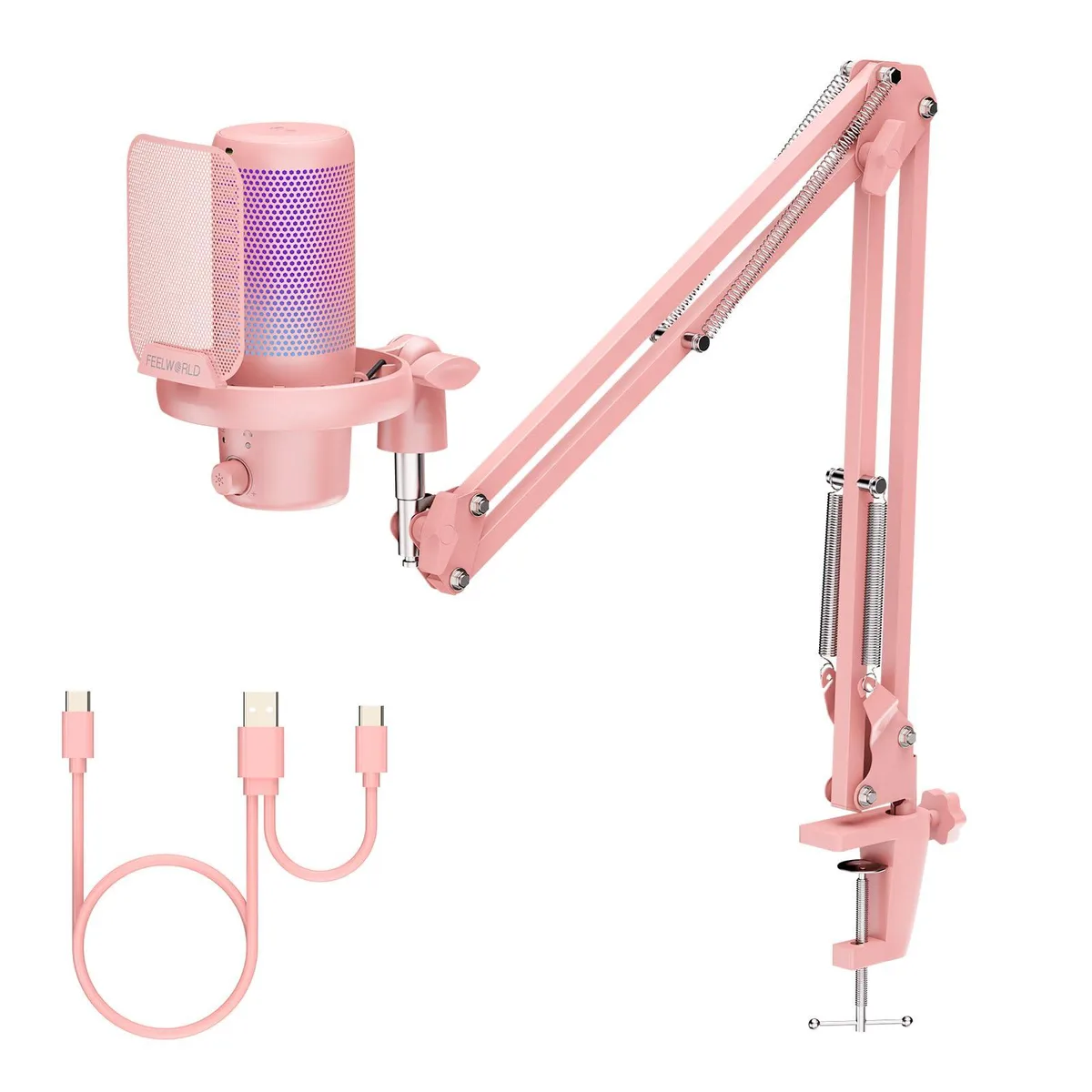  FEELWORLD VM1-AS-P Pink USB Condenser Microphone 48kHz 24bit 100dB SNR 2200 ohm — product photo