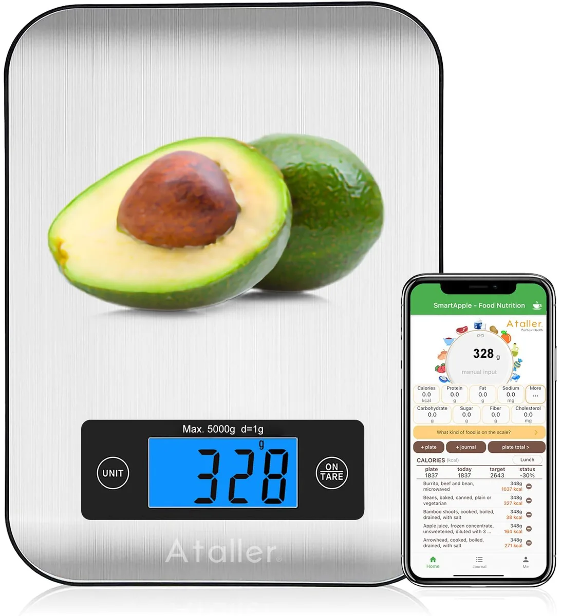 Yellow rectangular kitchen scale with stainless steel platform 8.46 by 6.5 by .7 inches