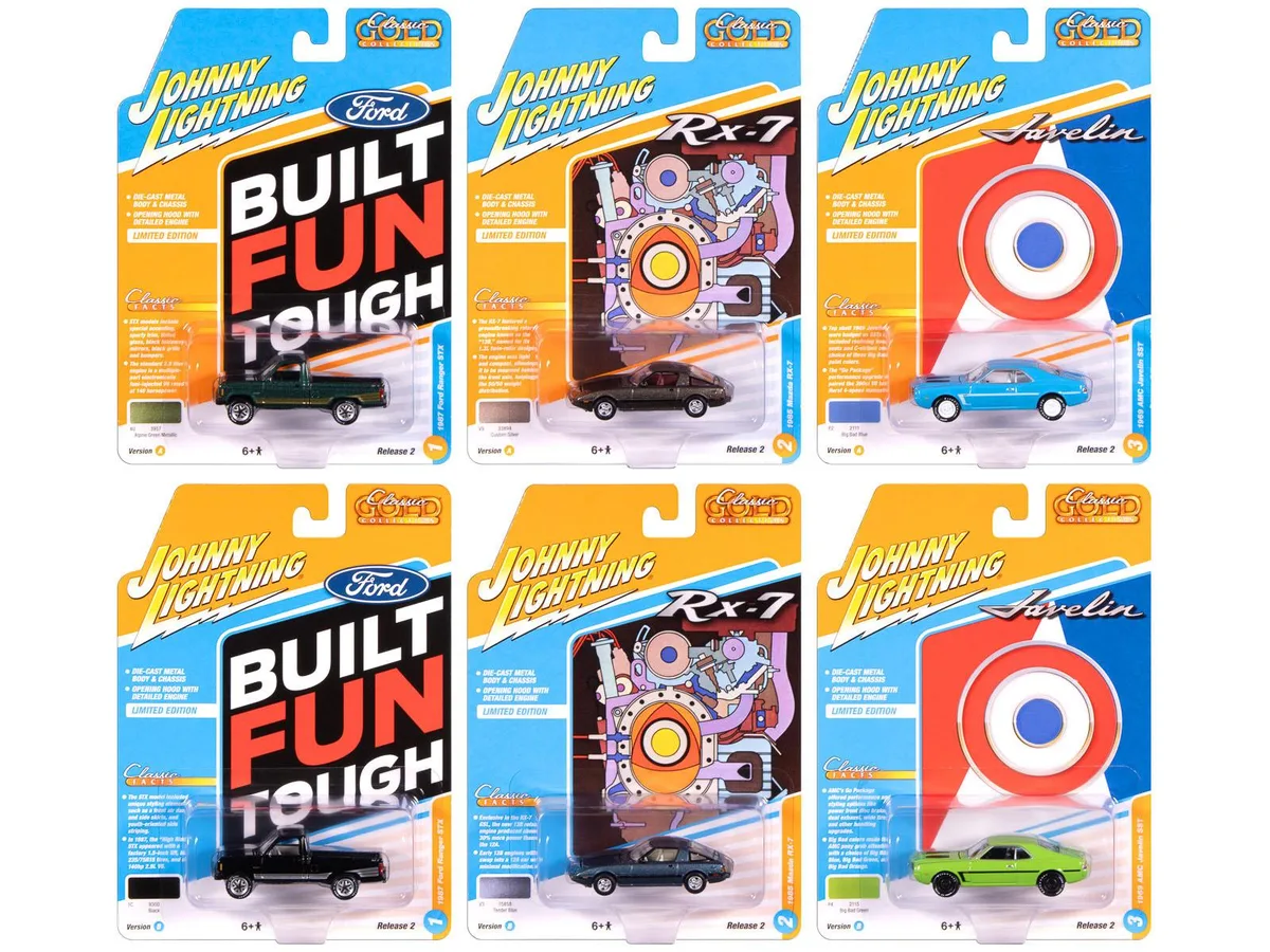 JOHNNY LIGHTNING JOHNNY LIGHTNING Classic Gold Collection 2025 Release 2 Set of 6 1/64 Diecast Cars hobby collectible — product photo