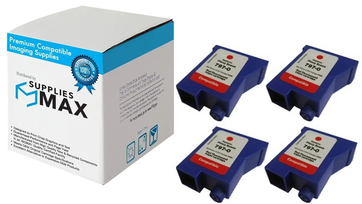 SuppliesMax SuppliesMax Red Postage Meter Inkjet 4-Pack 797-0_4PK — product photo