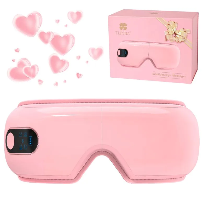 Blush pink eye massager, large arc design, soft protein leather finish, folds 180 degrees