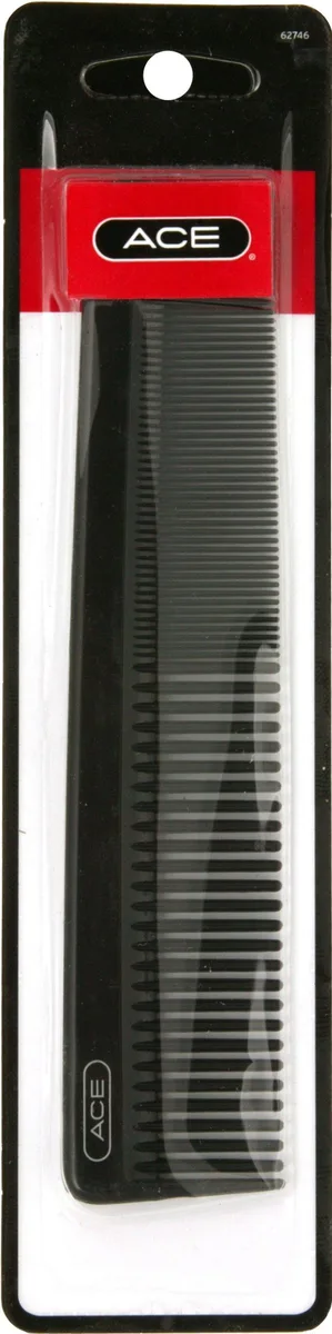 Three black plastic dressing combs, 7.5 inches long, fine and medium teeth