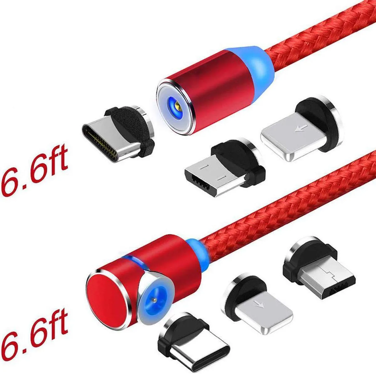 Aomoproing Aomoproing Magnetic 3-in-1 USB Cable 2-Pack 6.6ft Red — product photo