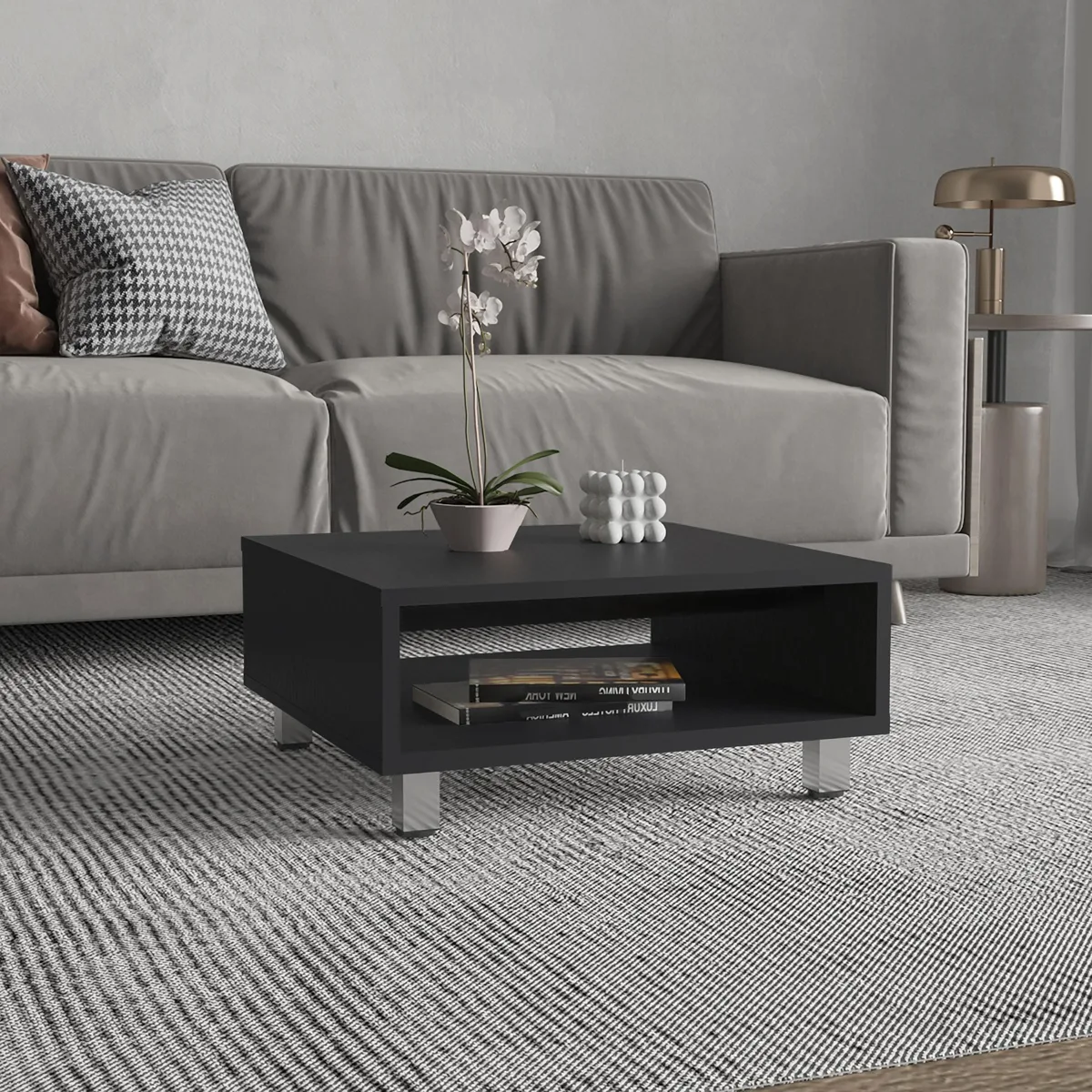tuphen tuphen Eclipse 10" H Low Minimalistic Square Coffee Table with Open Storage Black — product photo