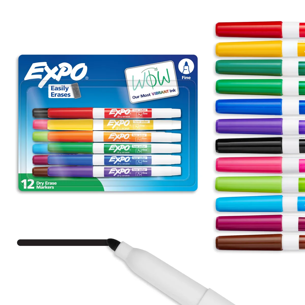  EXPO Dry Erase Markers, Fine Tip, Low Odor, Assorted Colors, 12 Count, Model 86603 — product photo