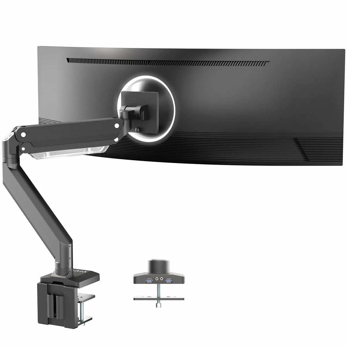 VIVO VIVO Single Pneumatic Monitor Desk Mount with USB, 49" ultrawide — product photo