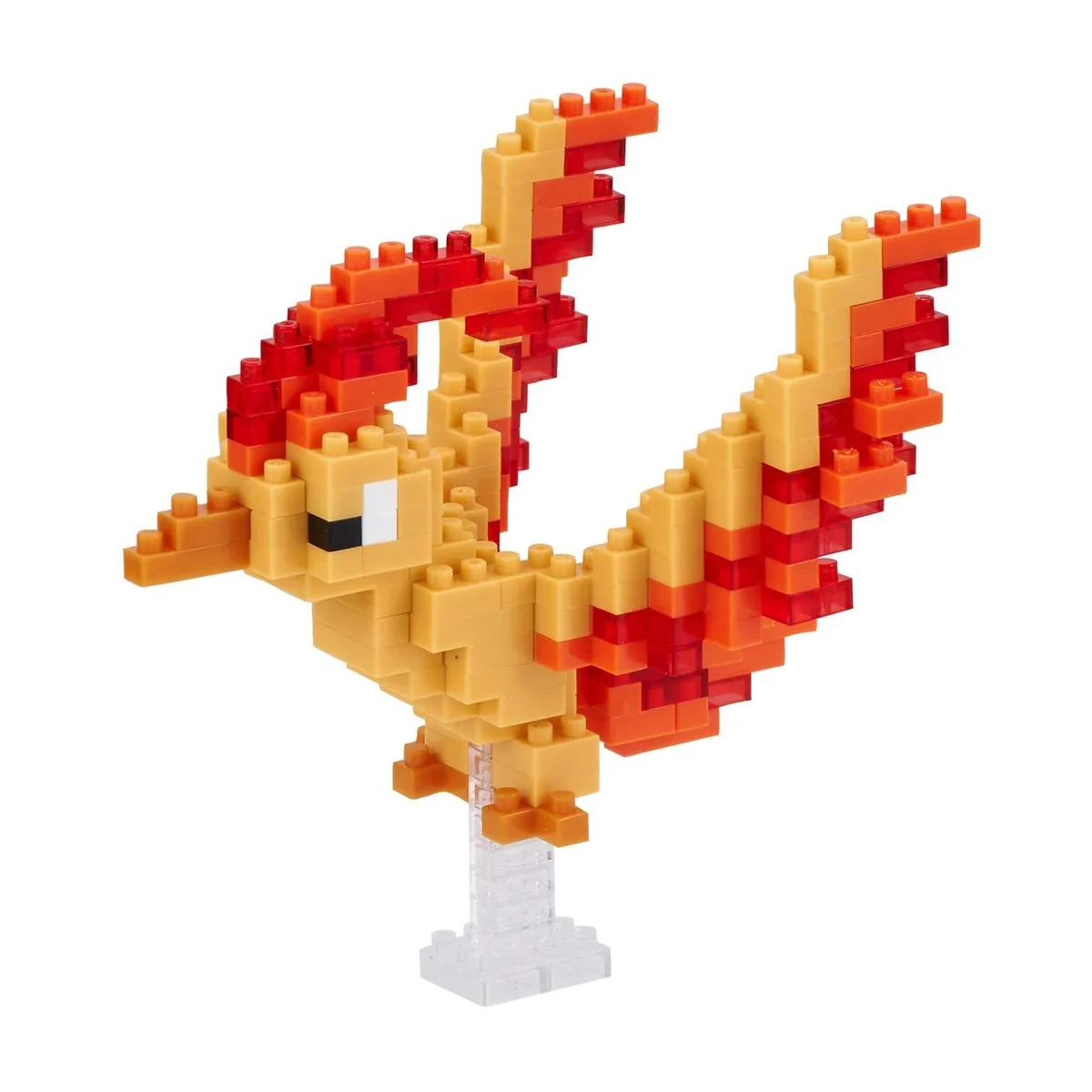 Small red plastic Moltres bird model, 190 tiny bricks, 2.9 inches tall