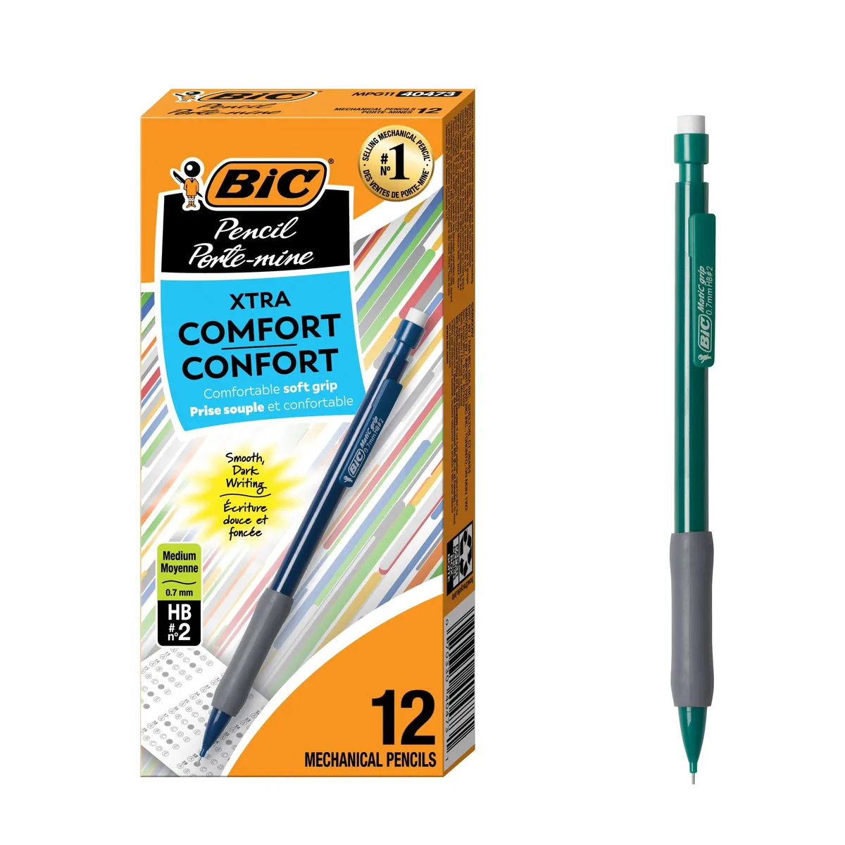 Pack of twelve 0.7 mm mechanical pencils with soft grips and erasers