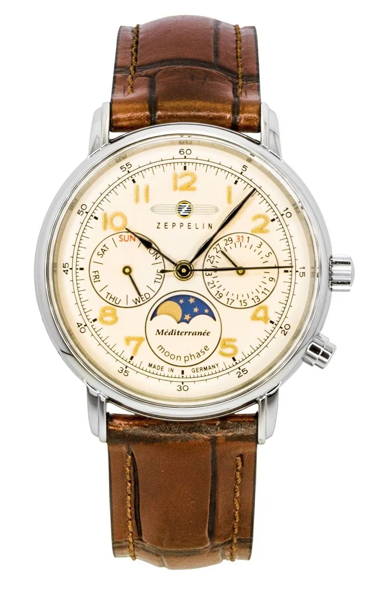 Graf Zeppelin Graf Zeppelin Mediterranee Moonphase 96375 Champagne Dial Leather Strap Watch — product photo