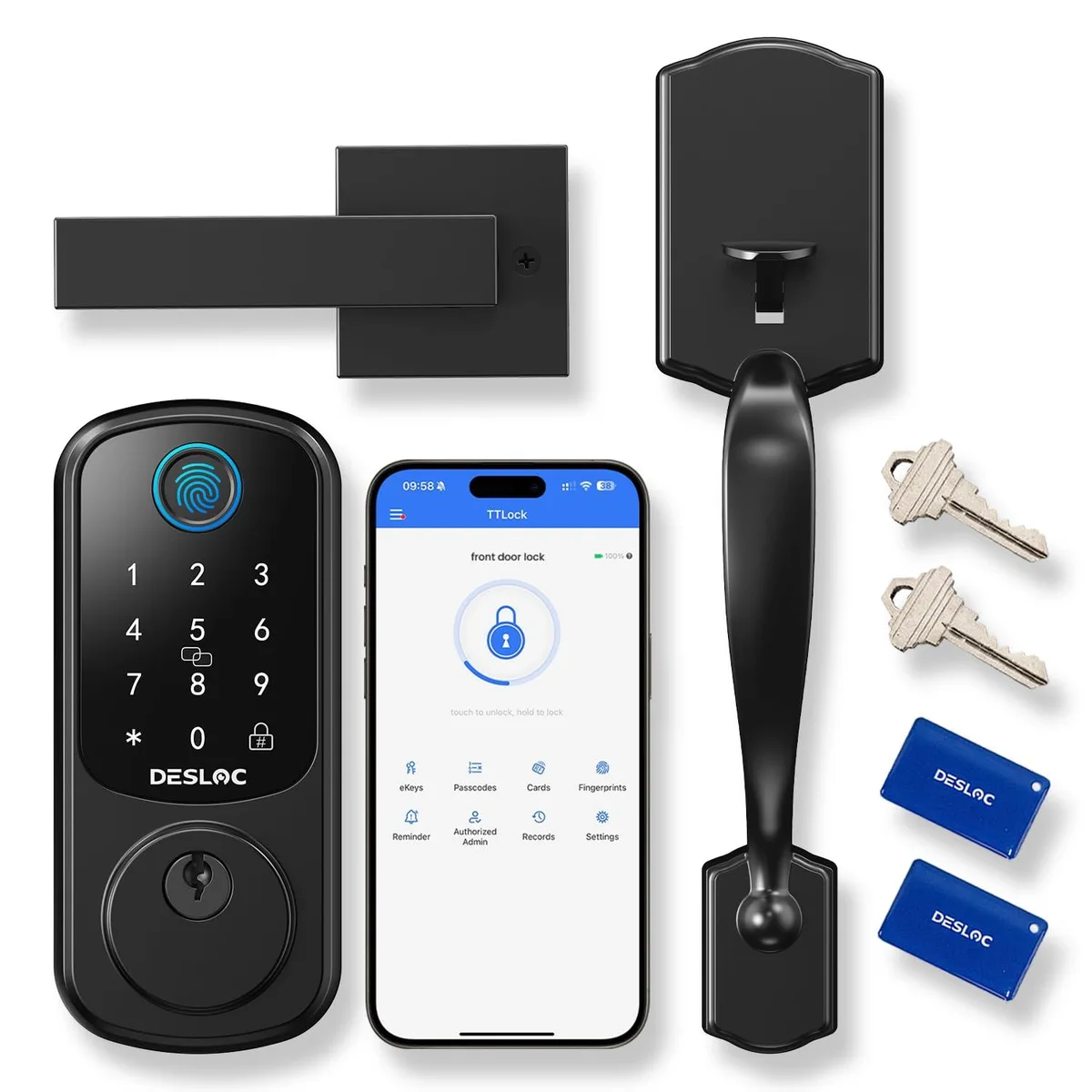 DNBeffulgent DNBeffulgent DESLOC B200 Smart Door Lock Set, Fingerprint, Keypad, Bluetooth, Black, IP54, 12-Month Battery — product photo