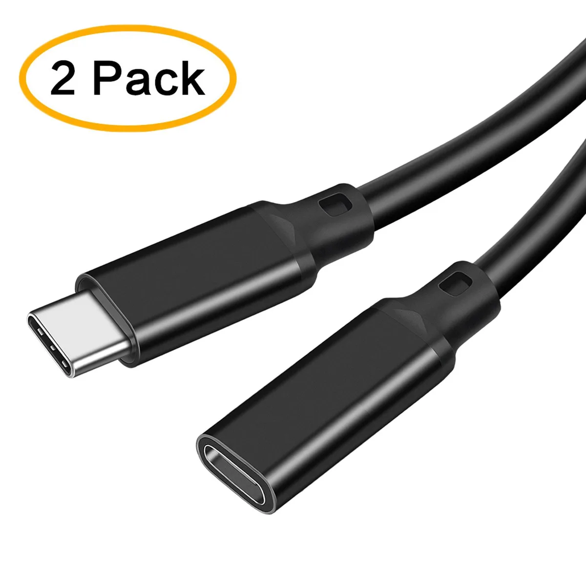 LUOM LUOM PQ106 USB 3.2 Type C Male to Female Extension Cable 100W 10Gbps 4K 6.6ft 2Pack Black — product photo