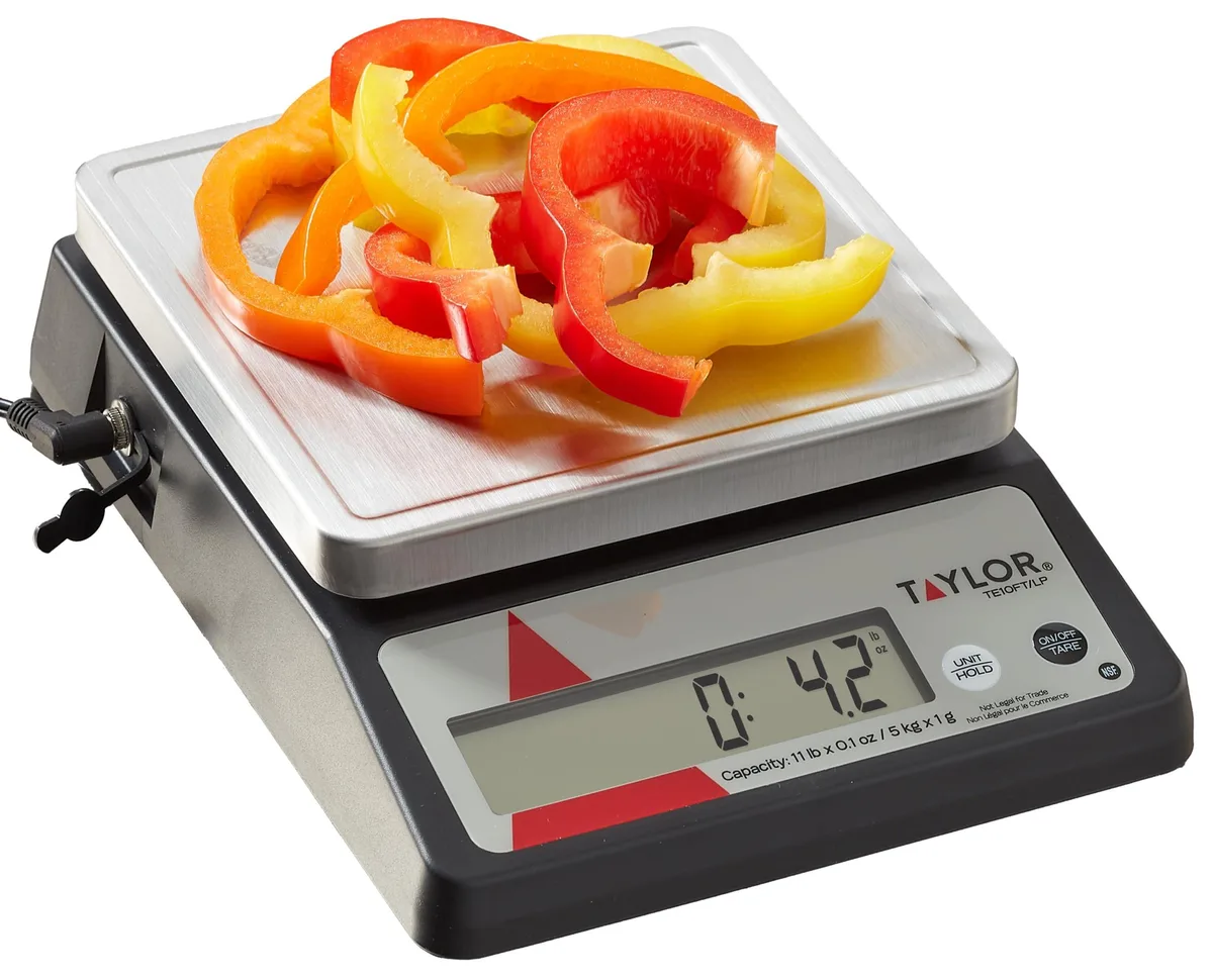 Twelve compact digital scales with 5.4 inch stainless steel platforms