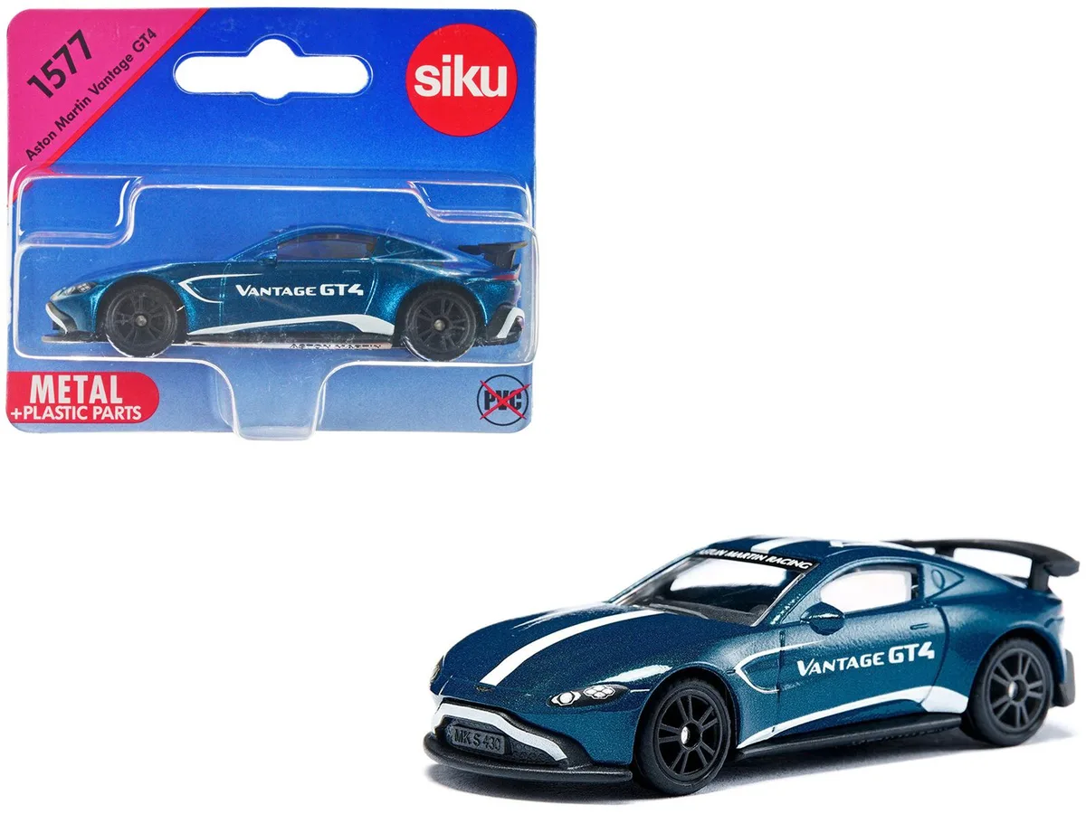 Siku Siku Aston Martin Vantage GT4 Blue Metallic White Stripes Diecast Car — product photo