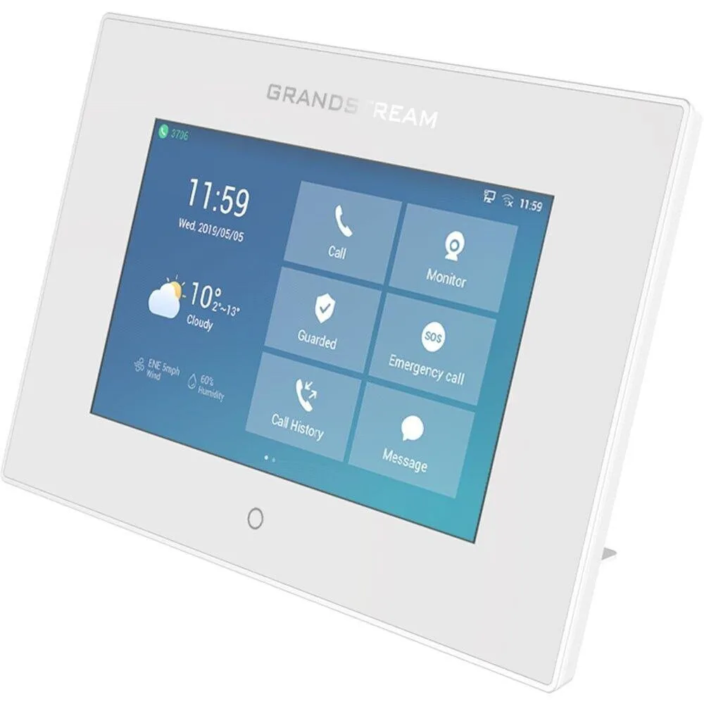 White rectangular intercom with 7 inch touchscreen and wall-mount design