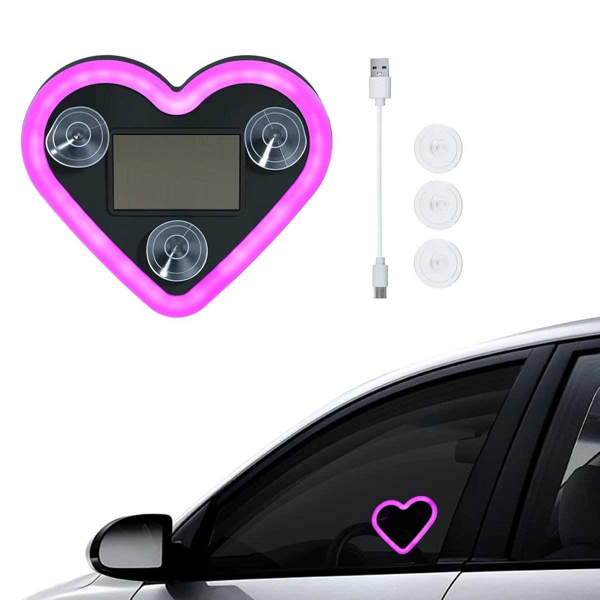  Car LED Ambient Light Heart-Shaped Pink 300mAh 6 Modes — product photo