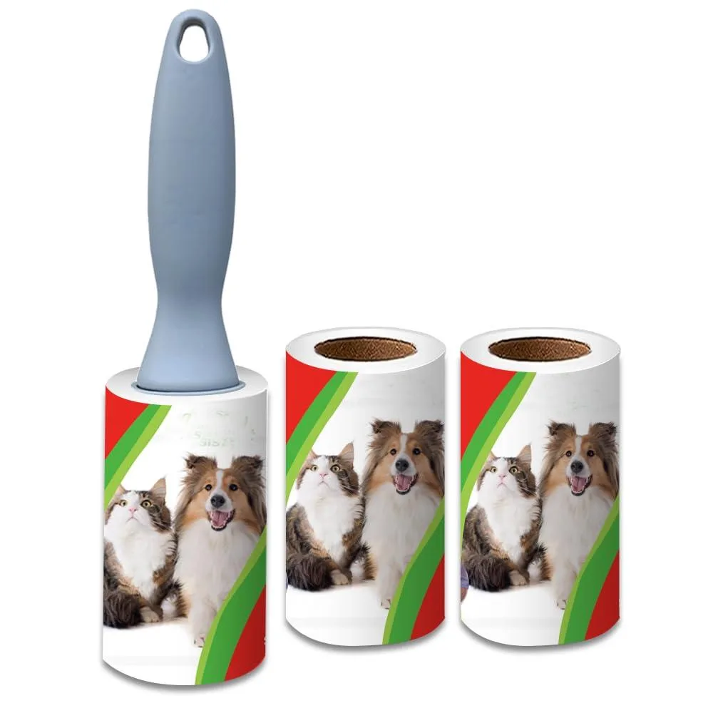 Three white lint roller refill packs in cardboard box