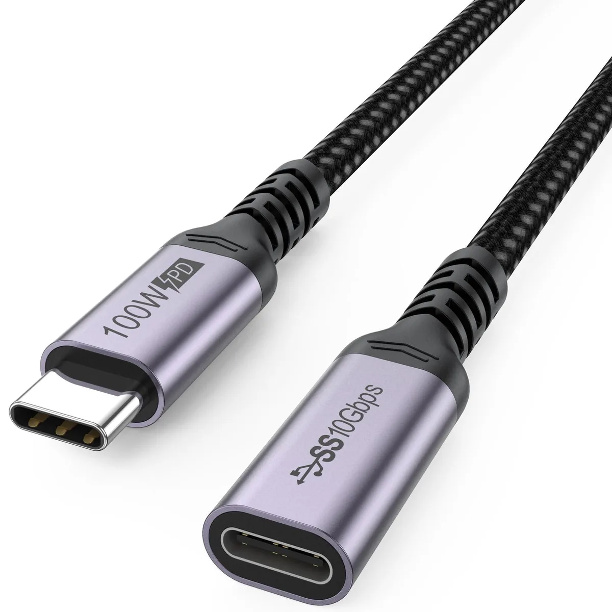 No Sew No Sew USB C Extension Cable 6.6ft Male-to-Female 10Gbps 100W 4K@60Hz Grey — product photo