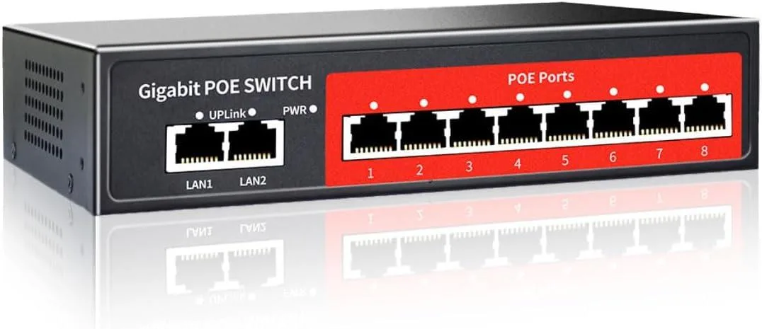 PISKEKAT PISKEKAT 8 Port Gigabit PoE Switch 2 Gigabit Uplink 802.3af/at 120W Built-in Power — product photo