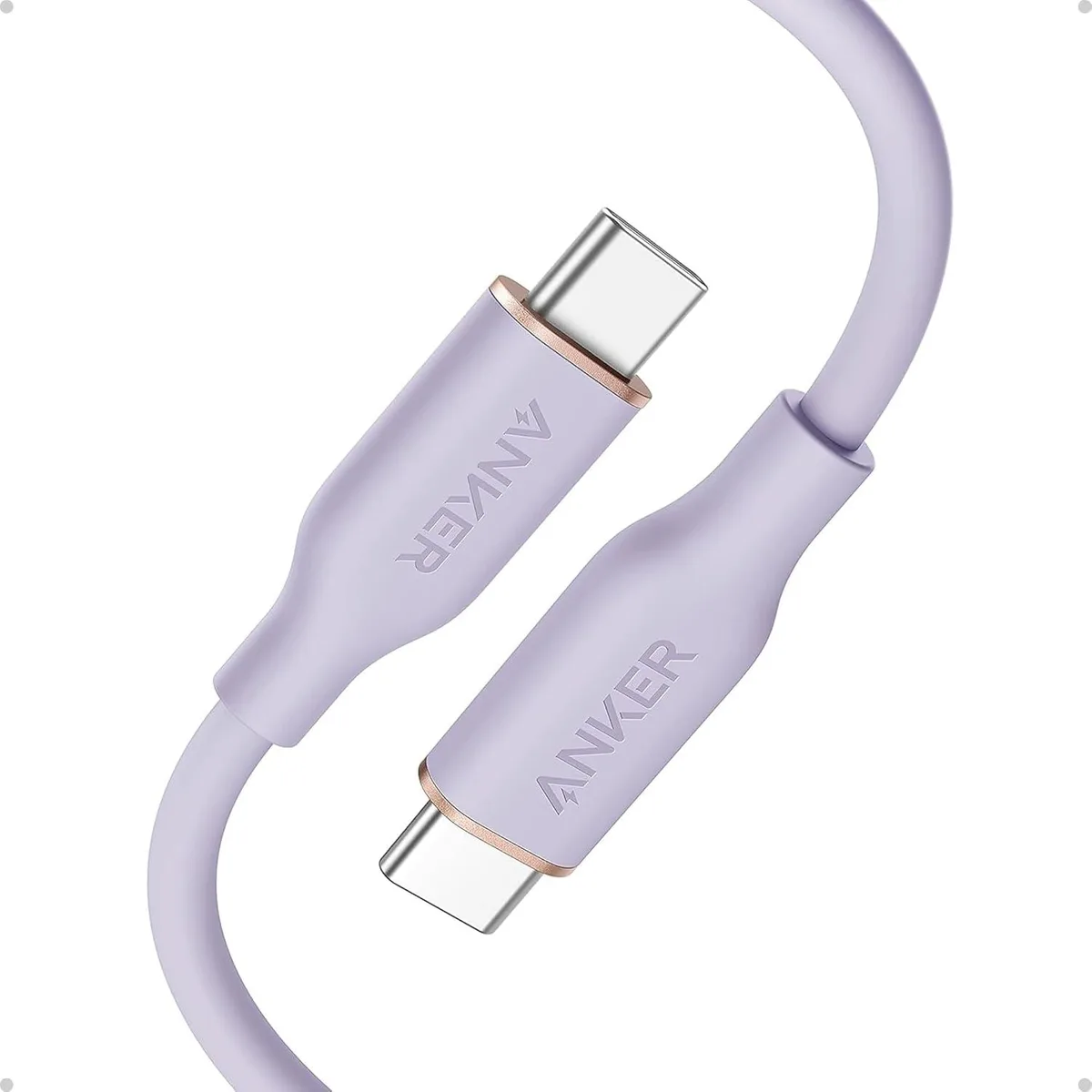 Purple Anker USB-C cable with soft silicone finish, 3ft long