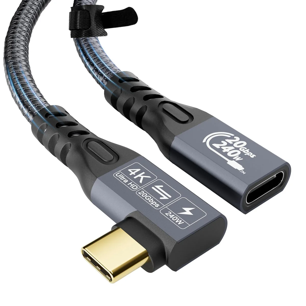 BUCIER BUCIER USB C 3.2 Gen-2 Extension Cable 0.5m 90° Male-Female 20Gbps 240W 4K — product photo