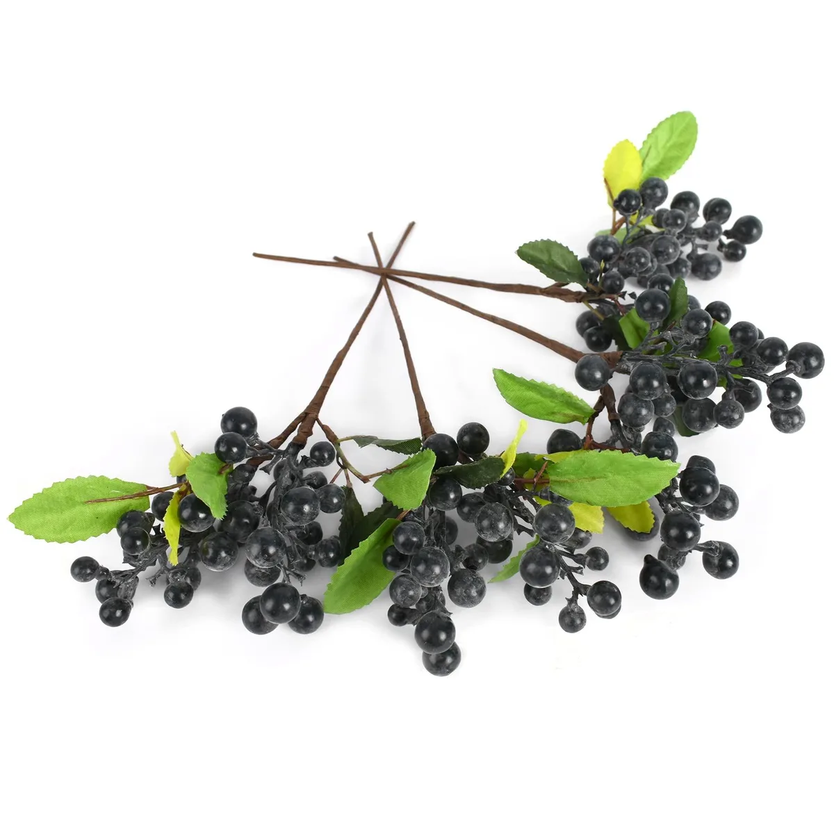 Four dark blue foam berry stems on fabric wires, 9.84 inches long