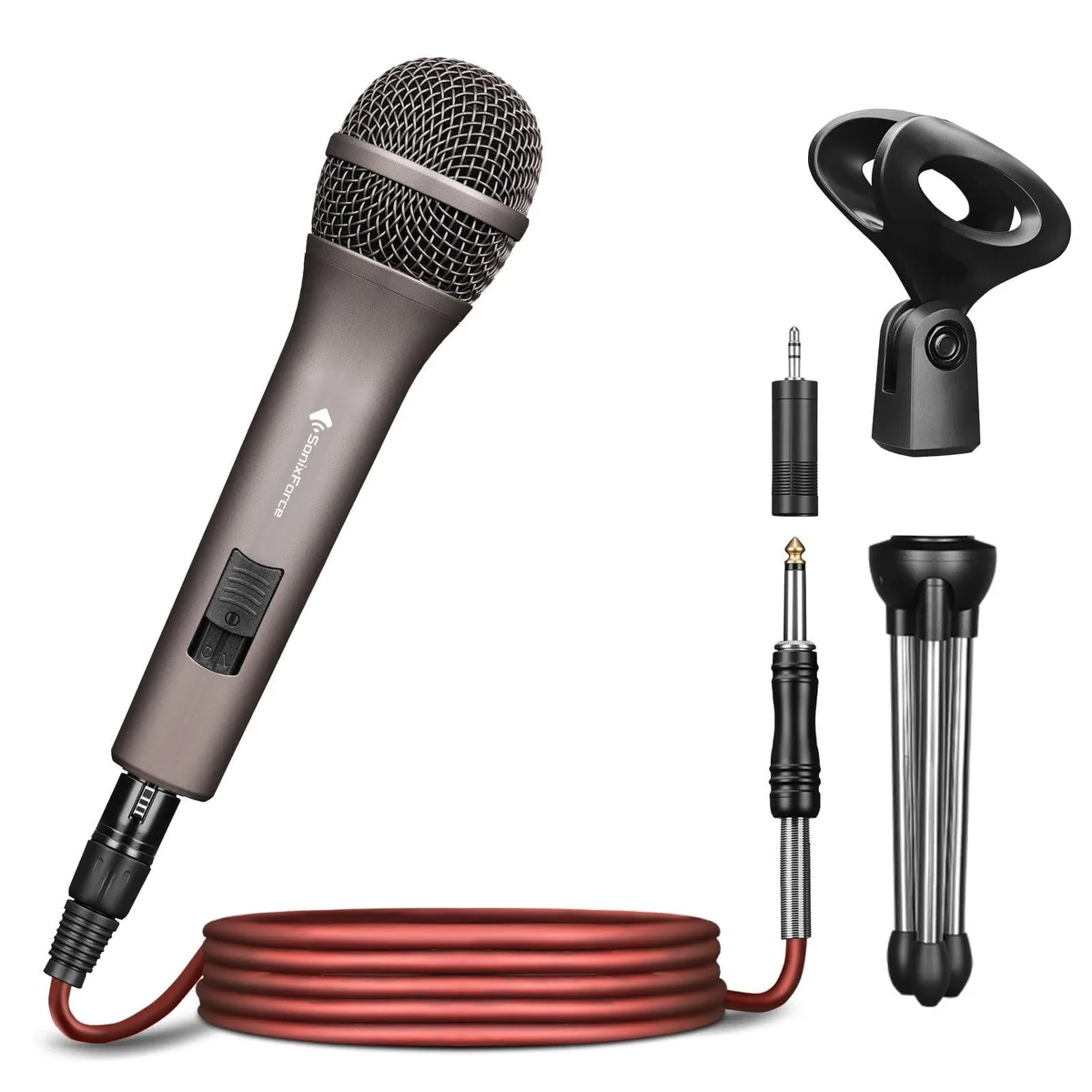 SonixForce SFYS26N Dynamic Microphone Titanium Gray 16ft XLR Cable — product photo
