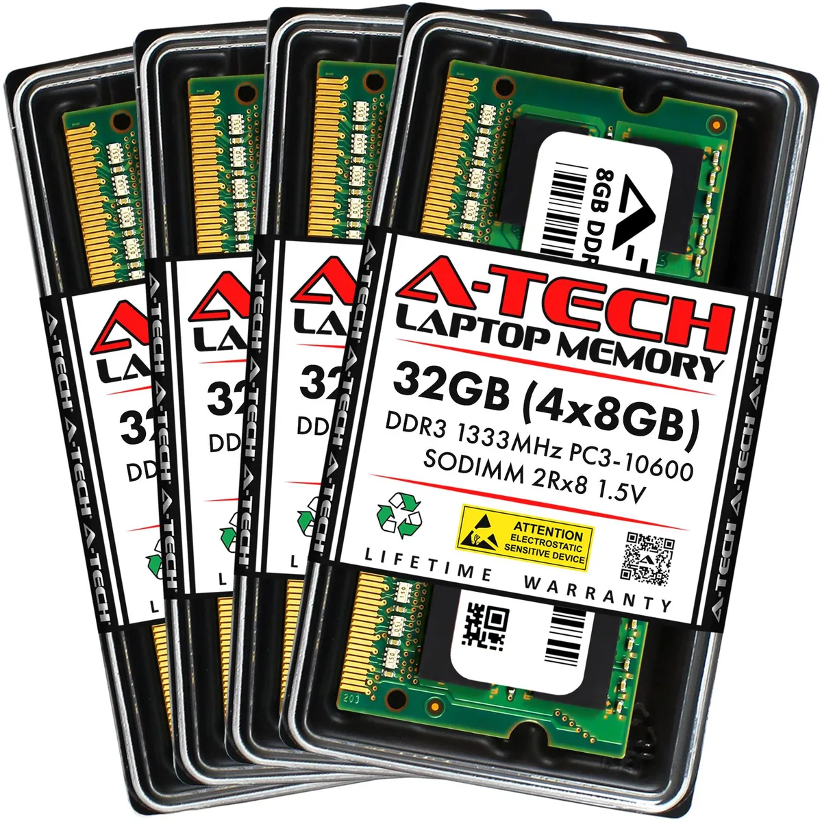 A-Tech A-Tech 32GB (4x8GB) DDR3 1333MHz SODIMM PC3-10600 CL9 1.5V 204-Pin Laptop RAM Kit — product photo