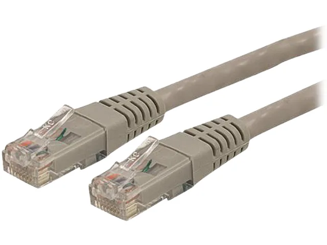 Gray Cat6 patch cable fifteen feet long with molded RJ45 plugs on both ends