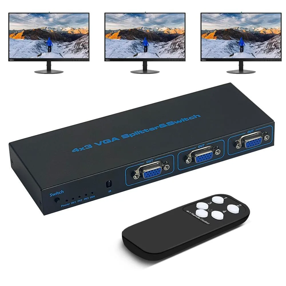 WRIARICH WRIARICH 4x3 VGA Switch Video Selector 4 In 3 Out 1920x1080 Black — product photo