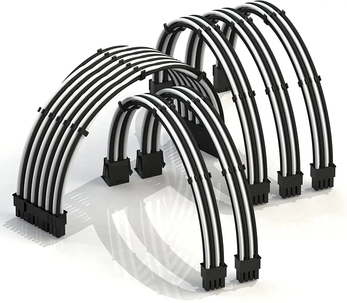 myVolts myVolts 30cm PSU Cable Extension Kit 24Pin 2x8Pin CPU 3x8Pin GPU 18AWG WhiteBlack — product photo