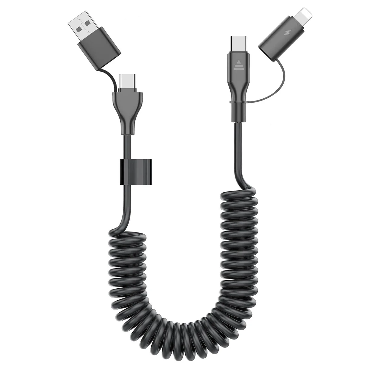  MTAKYA Coiled USB-C &amp; Lightning Cable 2-in-1 3ft Black — product photo