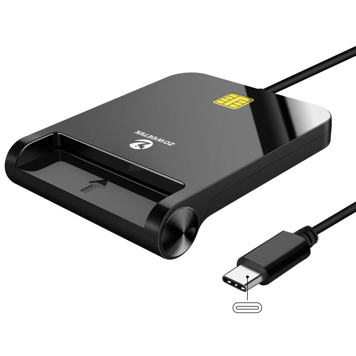 Small matte-black USB-C smart-card reader, rectangular with front card slot