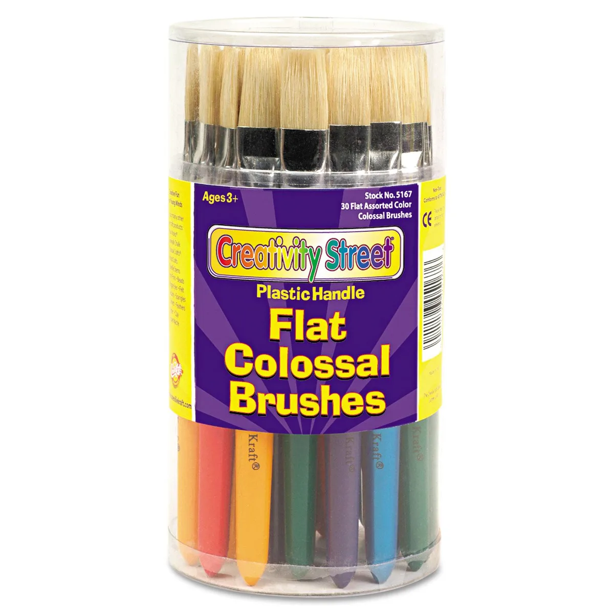 Set of thirty flat natural bristle brushes with assorted plastic handles