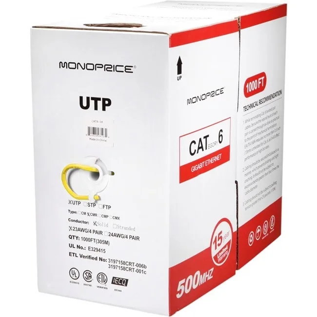 Monoprice Inc. Monoprice 108109 Cat6 Network Ethernet Cable 1000ft 23AWG Yellow — product photo