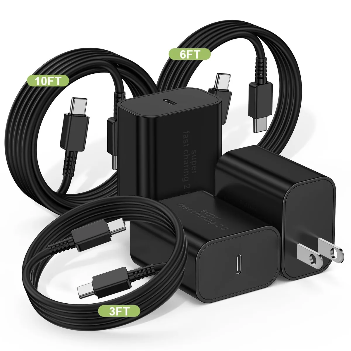 KEHIPI KEHIPI DP-A127F45 45W USB charger black 3 6 10ft cables — product photo