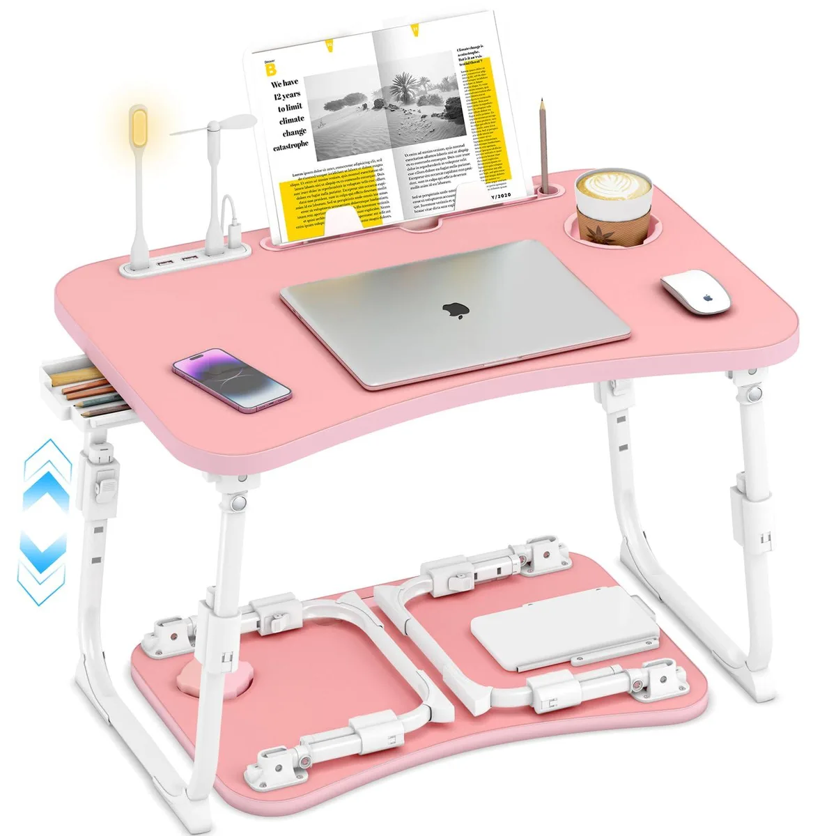 DNBeffulgent DNBeffulgent Lap Desk Pink 24×16×13 in Adjustable Foldable — product photo