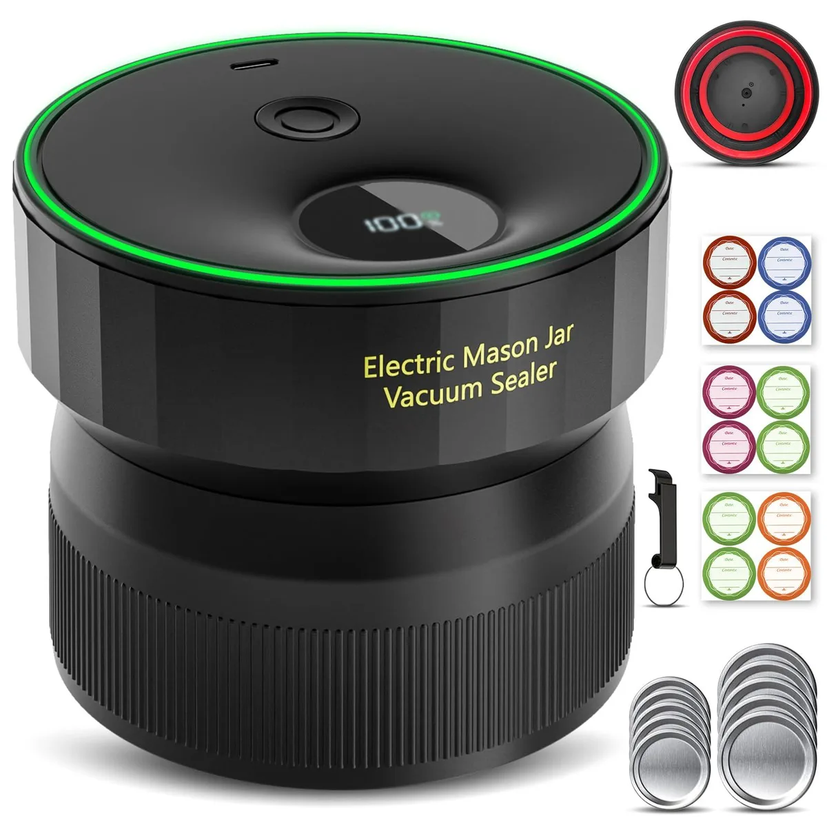 Black ABS electric jar sealer with regular and wide-mouth lids