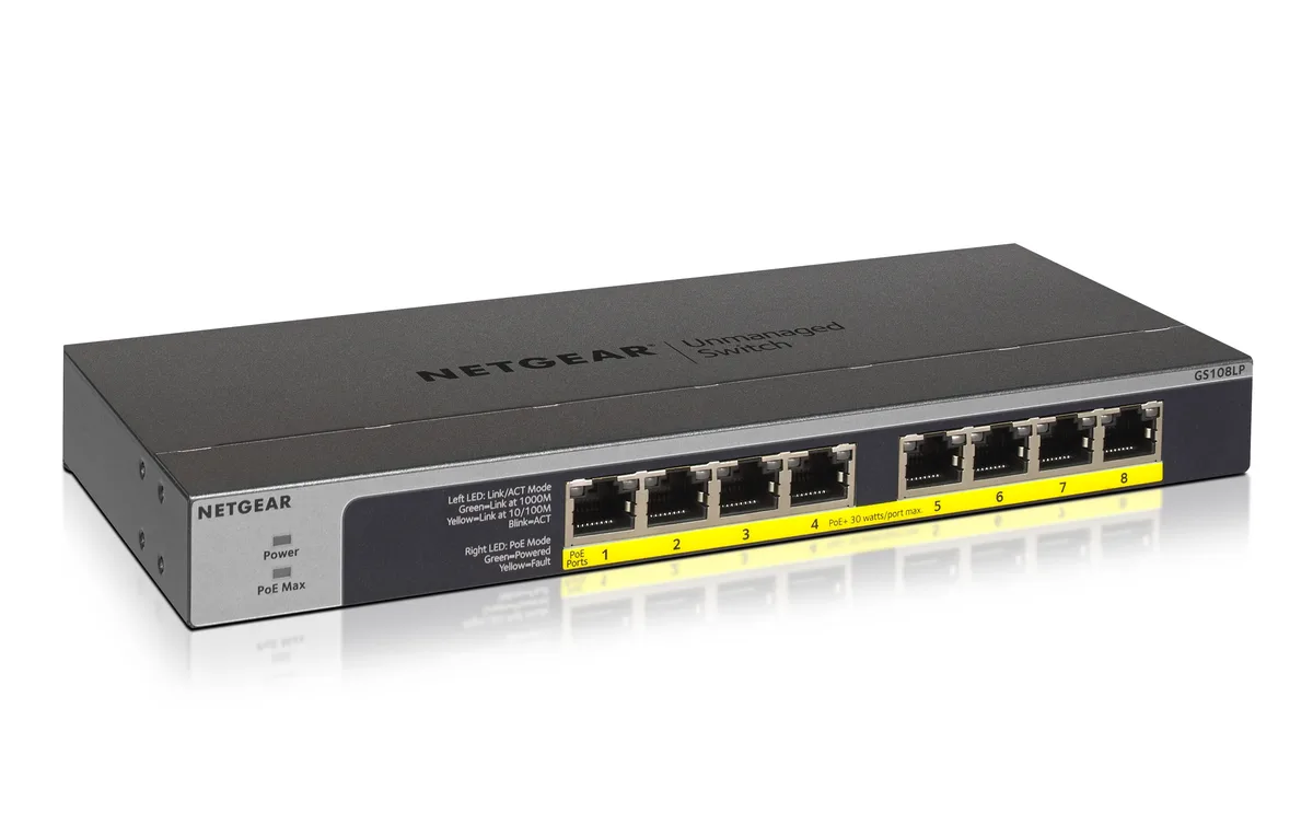 Netgear Inc. Netgear Inc. GS108LP-100NAS 8-port Gigabit PoE+ network switch 60W — product photo
