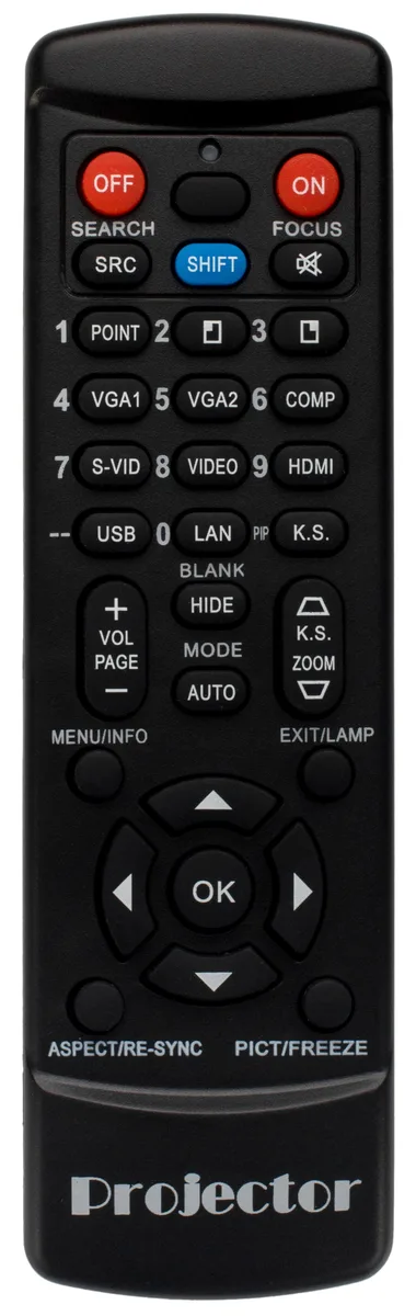 Black rectangular remote control with buttons for SMART LightRaise projectors