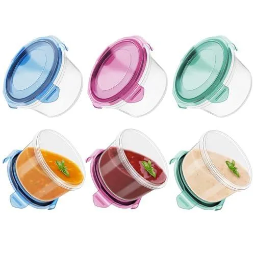 Six small red containers with clear leakproof lids