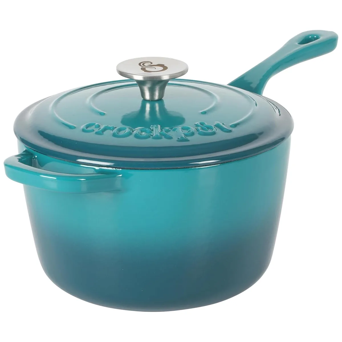 Crock-Pot Crock-Pot 510119747M 3 Quart Enameled Cast Iron Saucepan Teal Silver — product photo