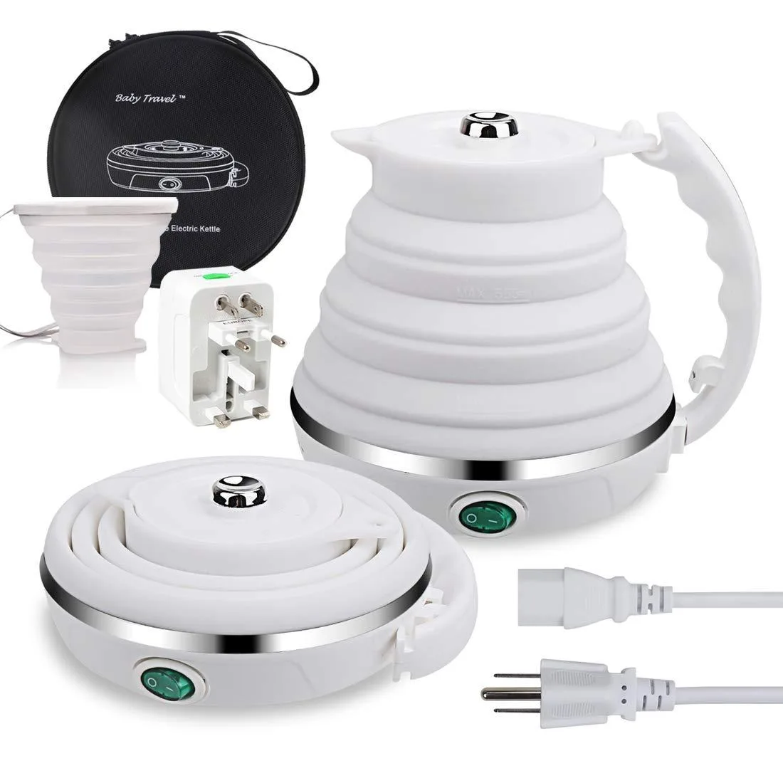  ShineMe Collapsible Kettle White 550ml 700W Dual Voltage — product photo