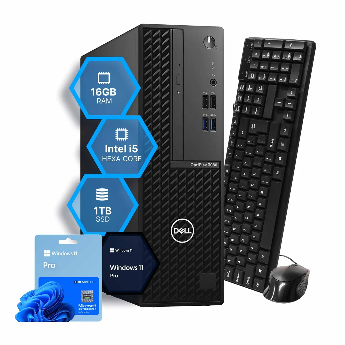 DELL DELL OptiPlex 3080 desktop PC Intel Core i5-10500 16GB DDR3 1TB SSD 1TB HDD Windows 11 Pro Quadro P620 — product photo